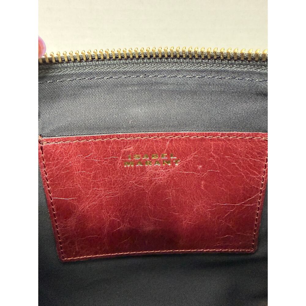 Isabel Marant Mino Pouch Wristlet Leather Zip Burgundy Clutch Small Evening Bag - Picture 5 of 5